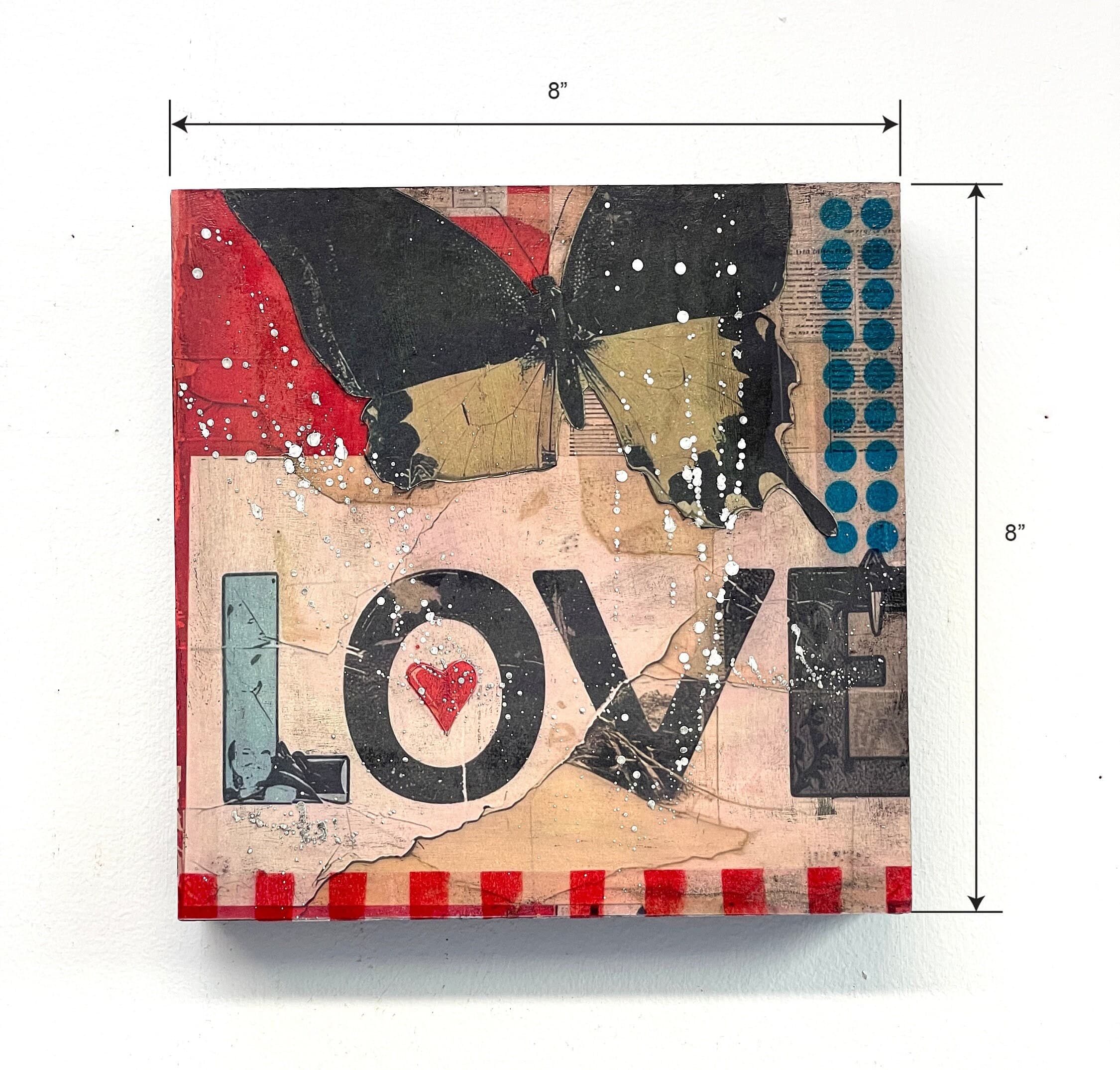 8x8 Valentines Day Art, Love Art, mixed media collage, original collage, home decor, wall art, abstract collage, handmade collage