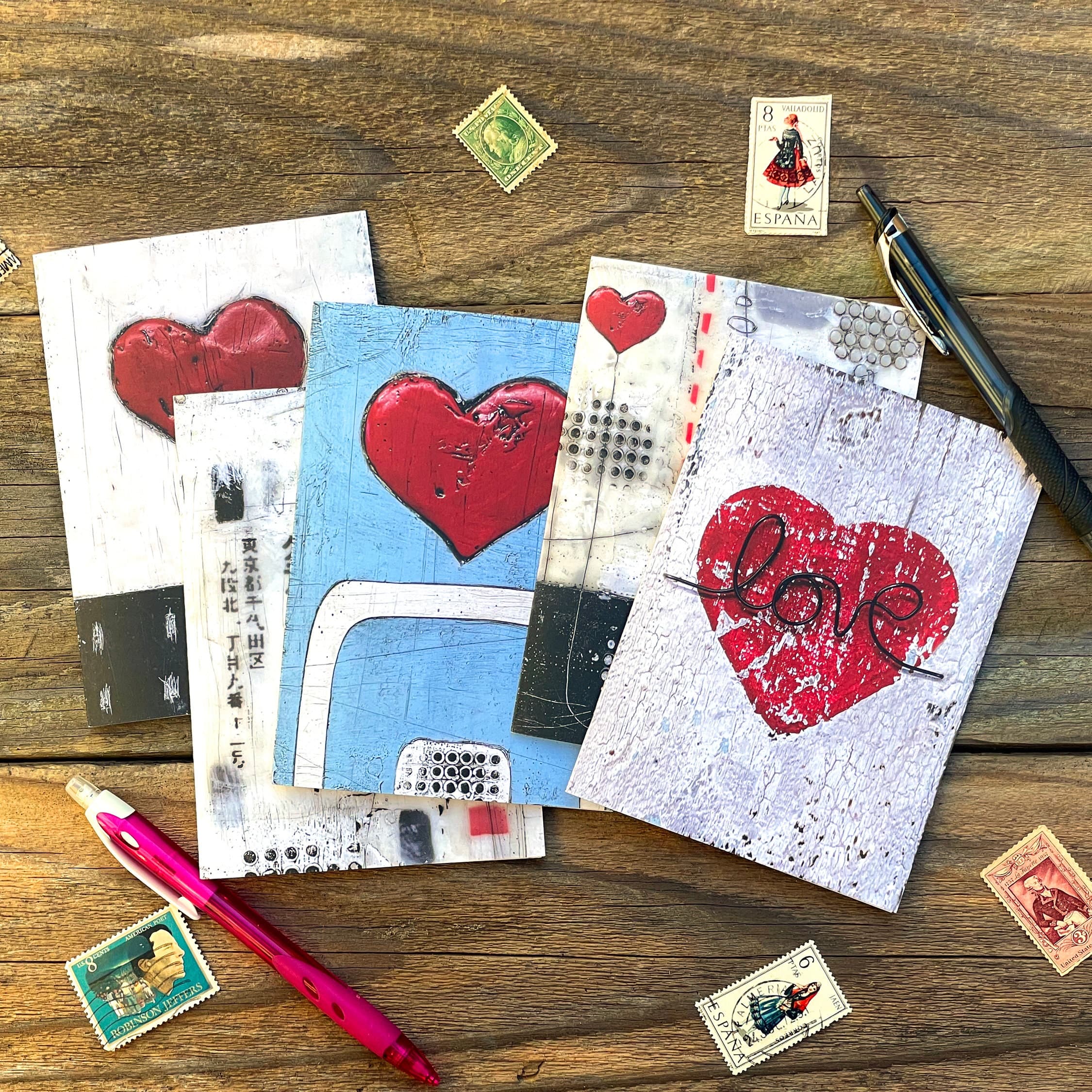 Abstract Heart Art Greetings Cards, Blank Notecards, Set of 5