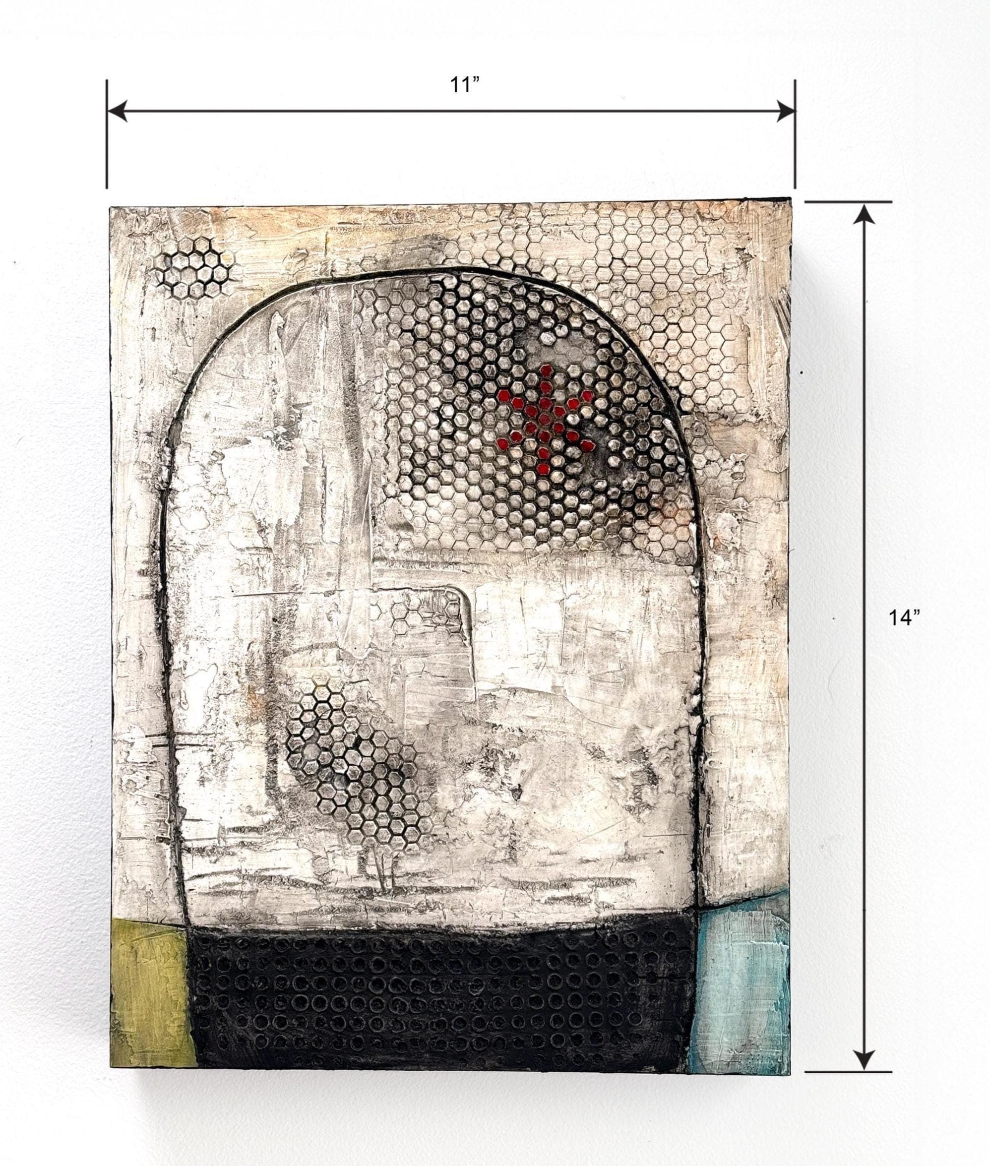 11 x 14 Textured Abstract Painting on Wood Panel, Red Cross, Modern Mixed Media Wall Art, Handmade Plaster Relief Medical Symbol Gift Decor