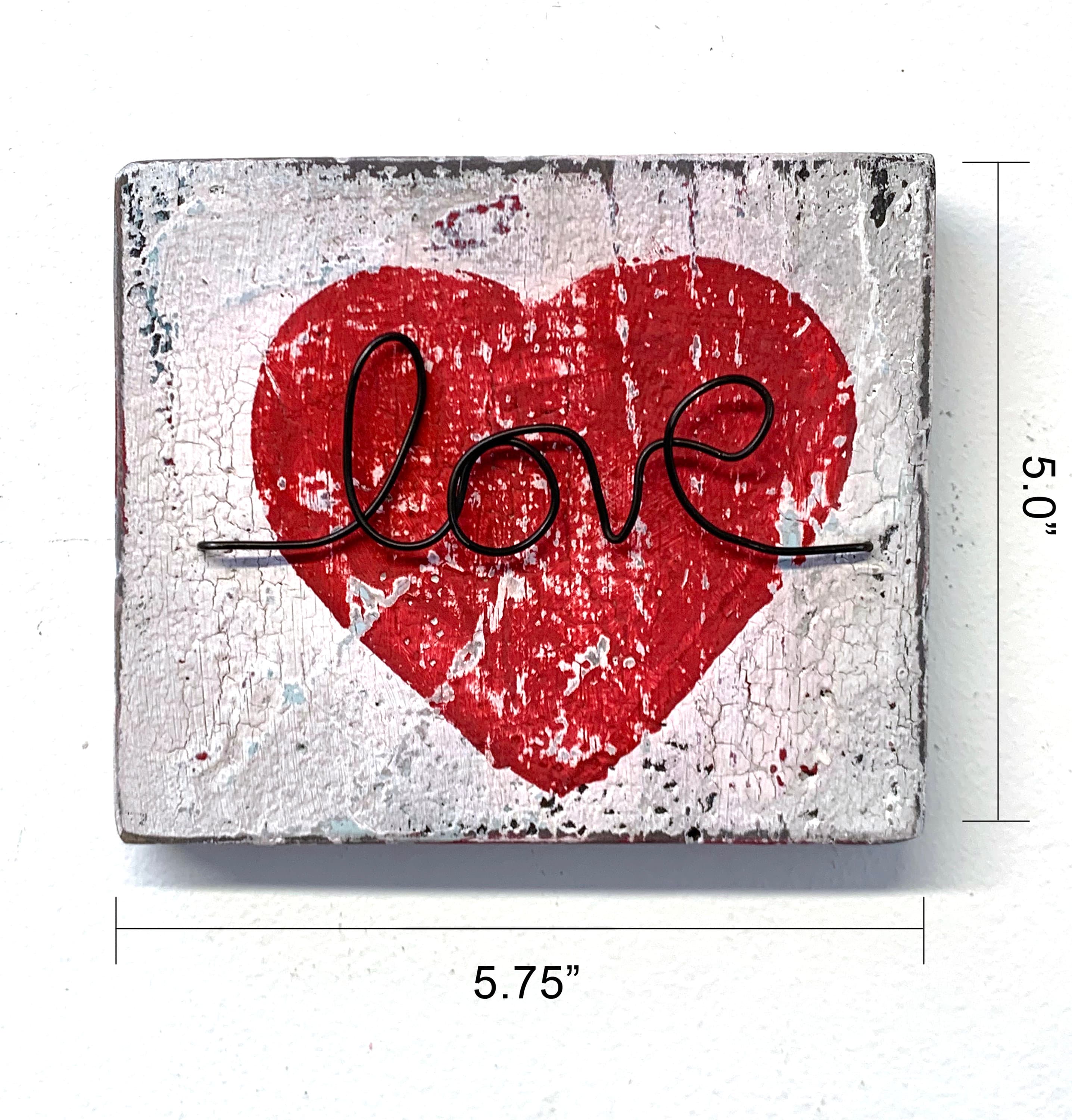 Handmade Chip Paint Heart Painting, Baling Wire LOVE, Wall Decor
