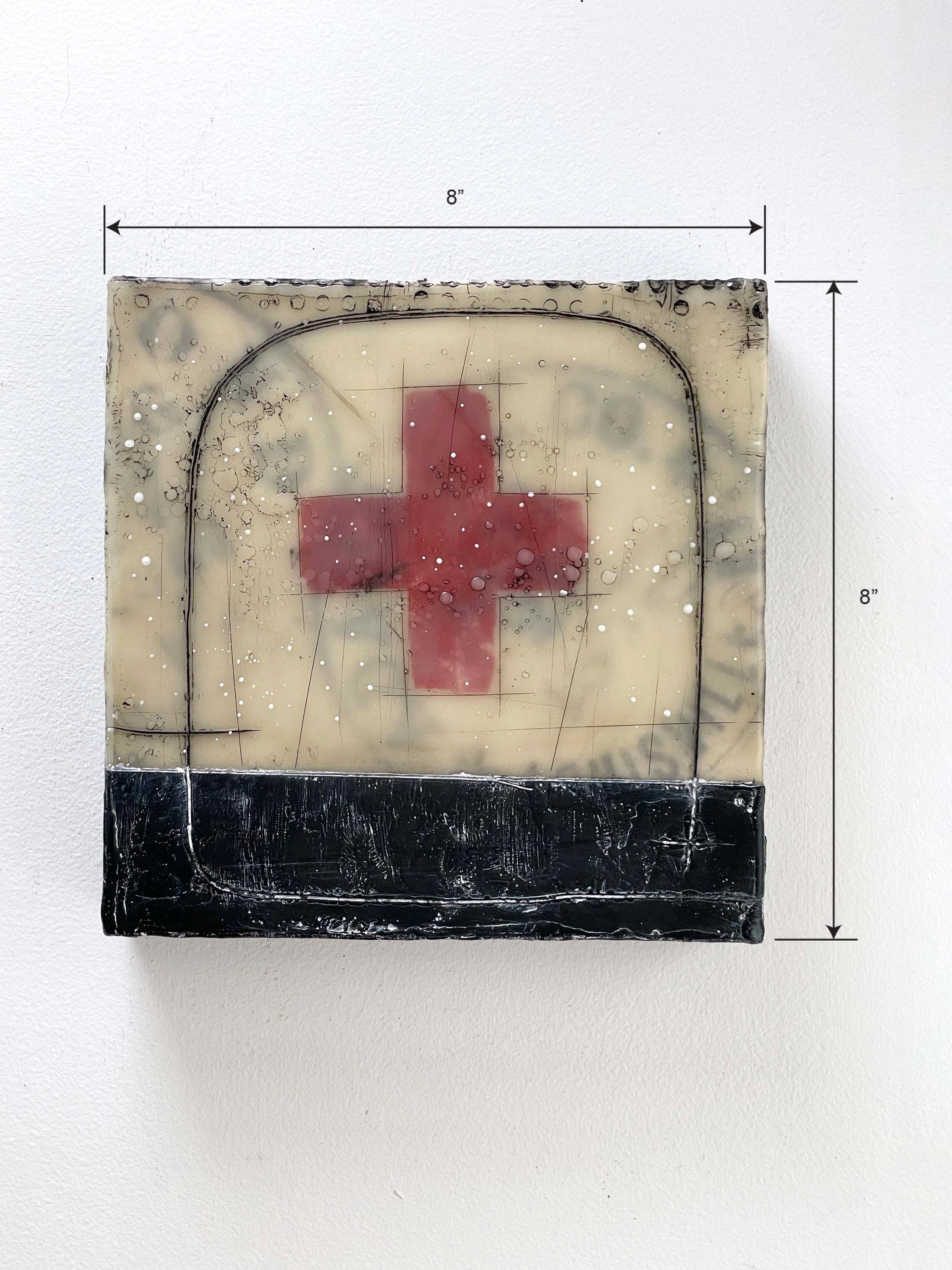 Encaustic Collage Painting, Mixed Media Abstract Art, 8x8 Home Decor