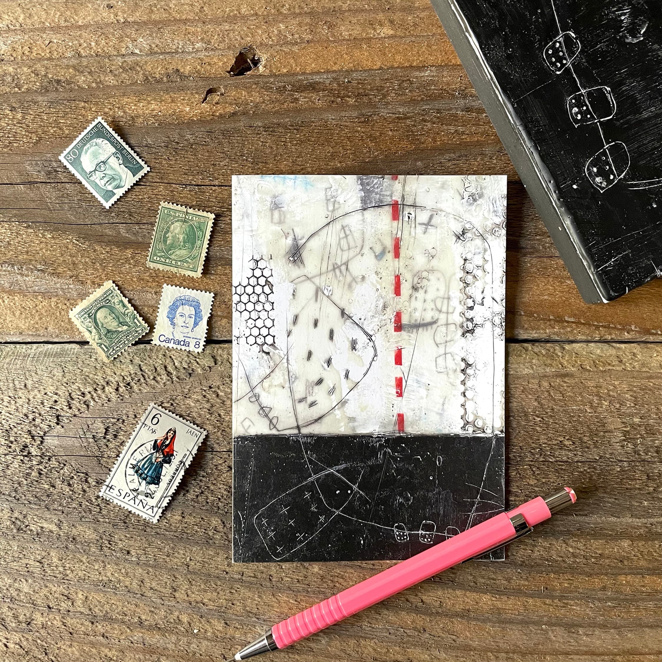 Abstract Encaustic Art Card, Blank Notecard