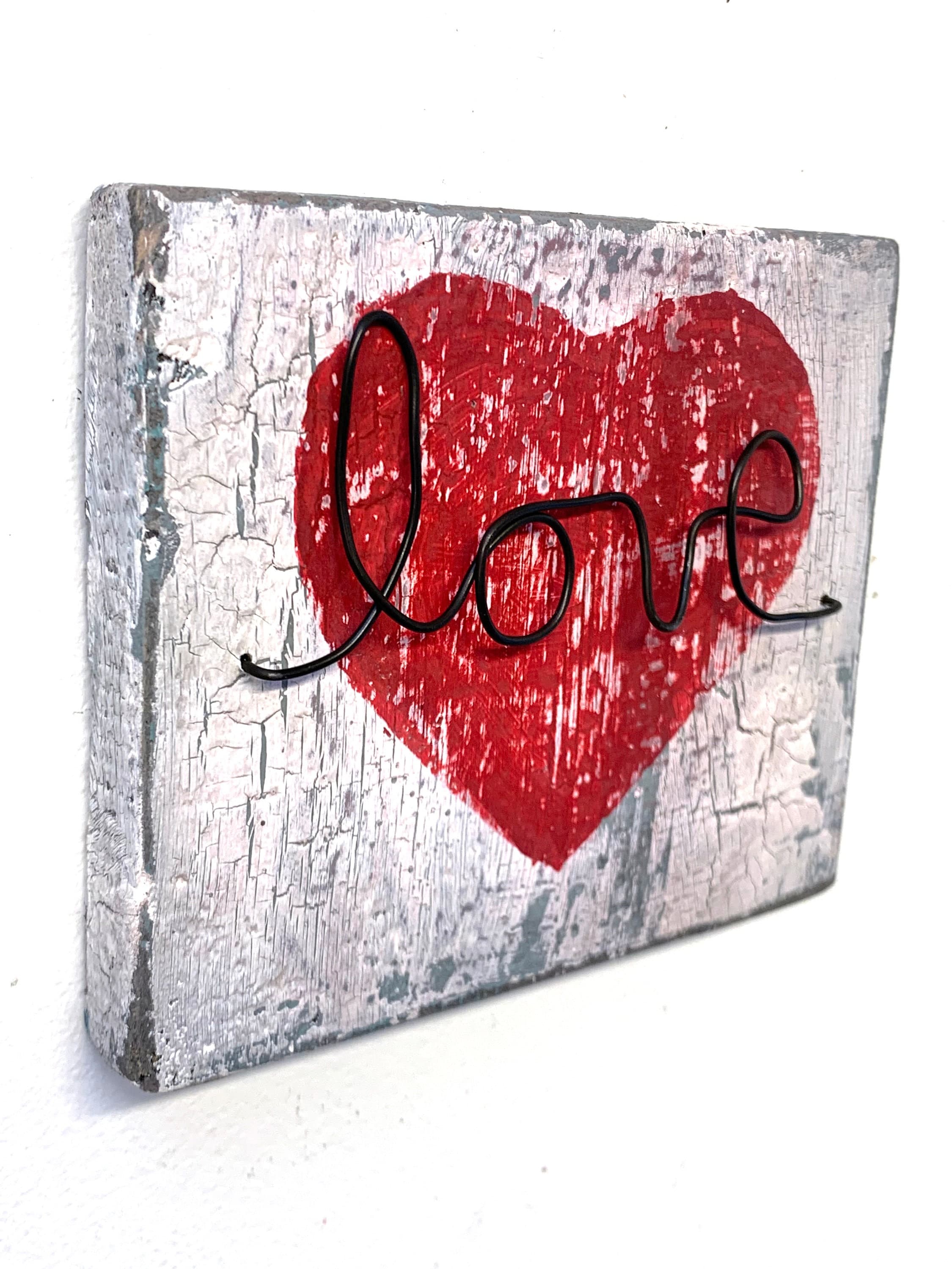 LOVE Heart Painting, Chip Paint Wall Decor, Baling Wire Art (5x5.75)