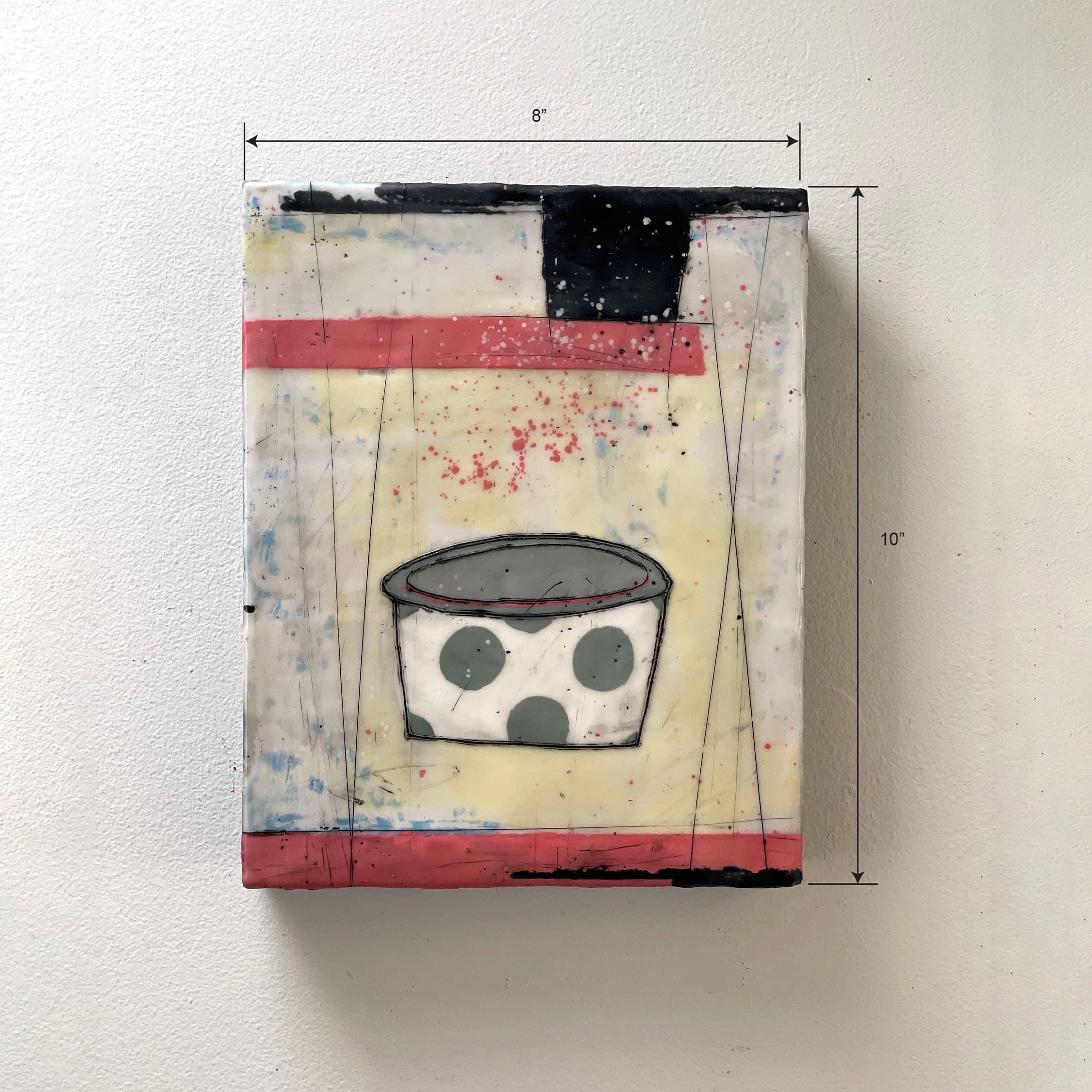 Encaustic Polkadot Bowl Painting | Mixed Media Abstract Art, 8x10